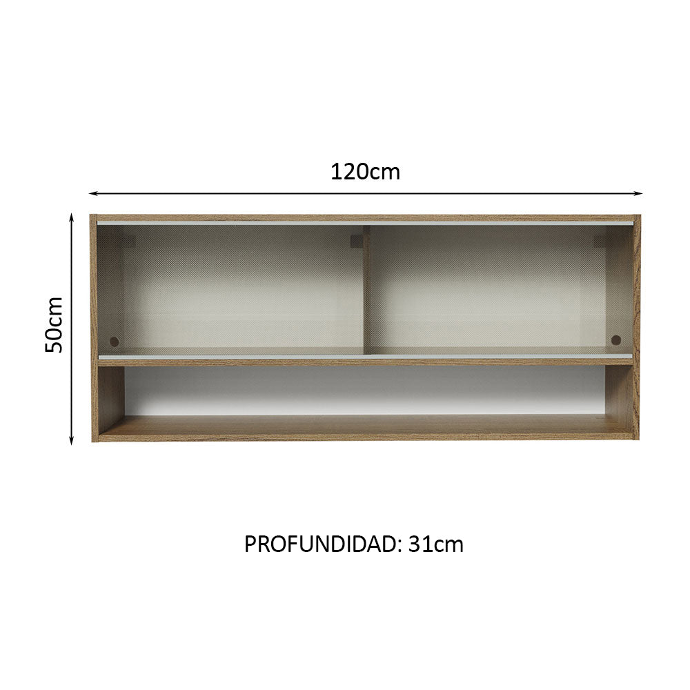 Alacena para Cocina 120 cm 2 Puertas Corredizas de Vidrio Punteado 1 Nicho Marrón para Cocinas Glamy, Lux e Reims Madesa