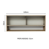 Alacena para Cocina 120 cm 2 Puertas Corredizas de Vidrio Punteado 1 Nicho Marrón para Cocinas Glamy, Lux e Reims Madesa