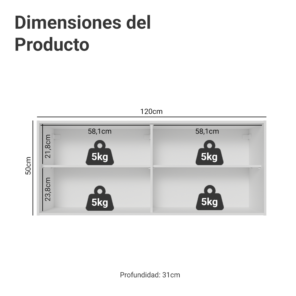 Alacena 120 cm 2 Puertas de con Blanco Pieta Madesa