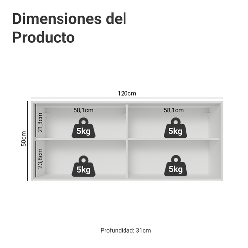Alacena 120 cm 2 Puertas de con Blanco Pieta Madesa