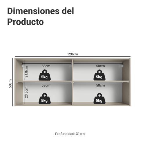 Alacena 120 cm 2 Puertas Crema Nice Madesa