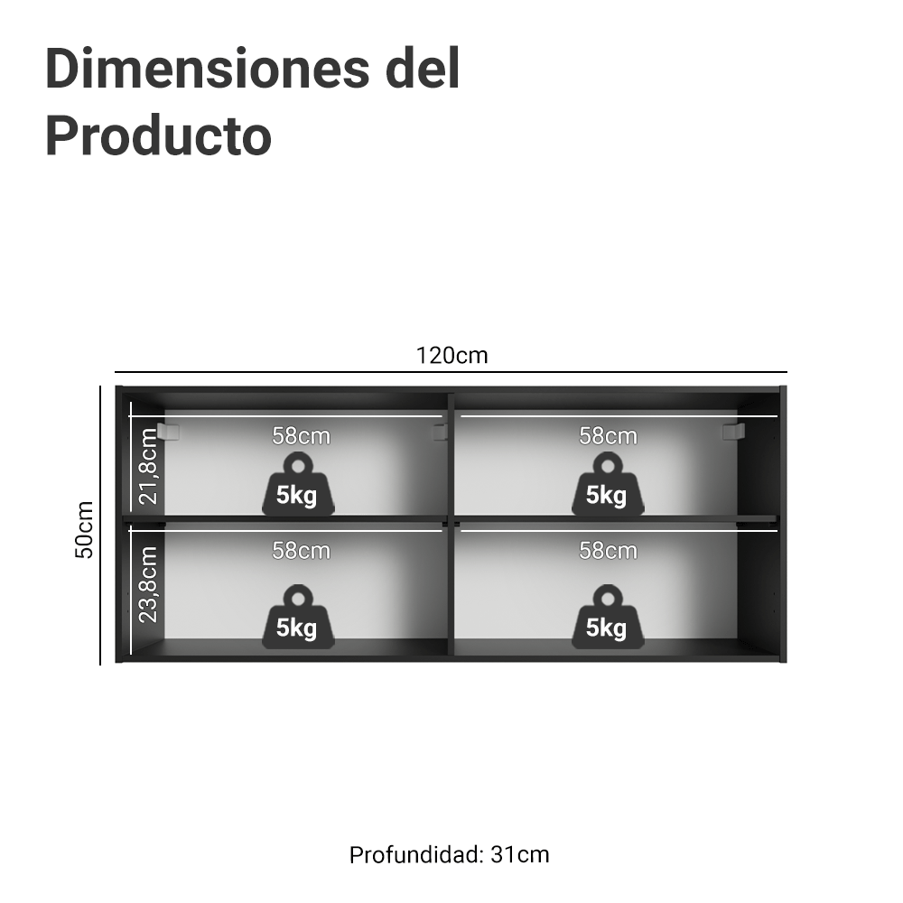 Alacena 120 cm 2 Puertas Negro Nice Madesa