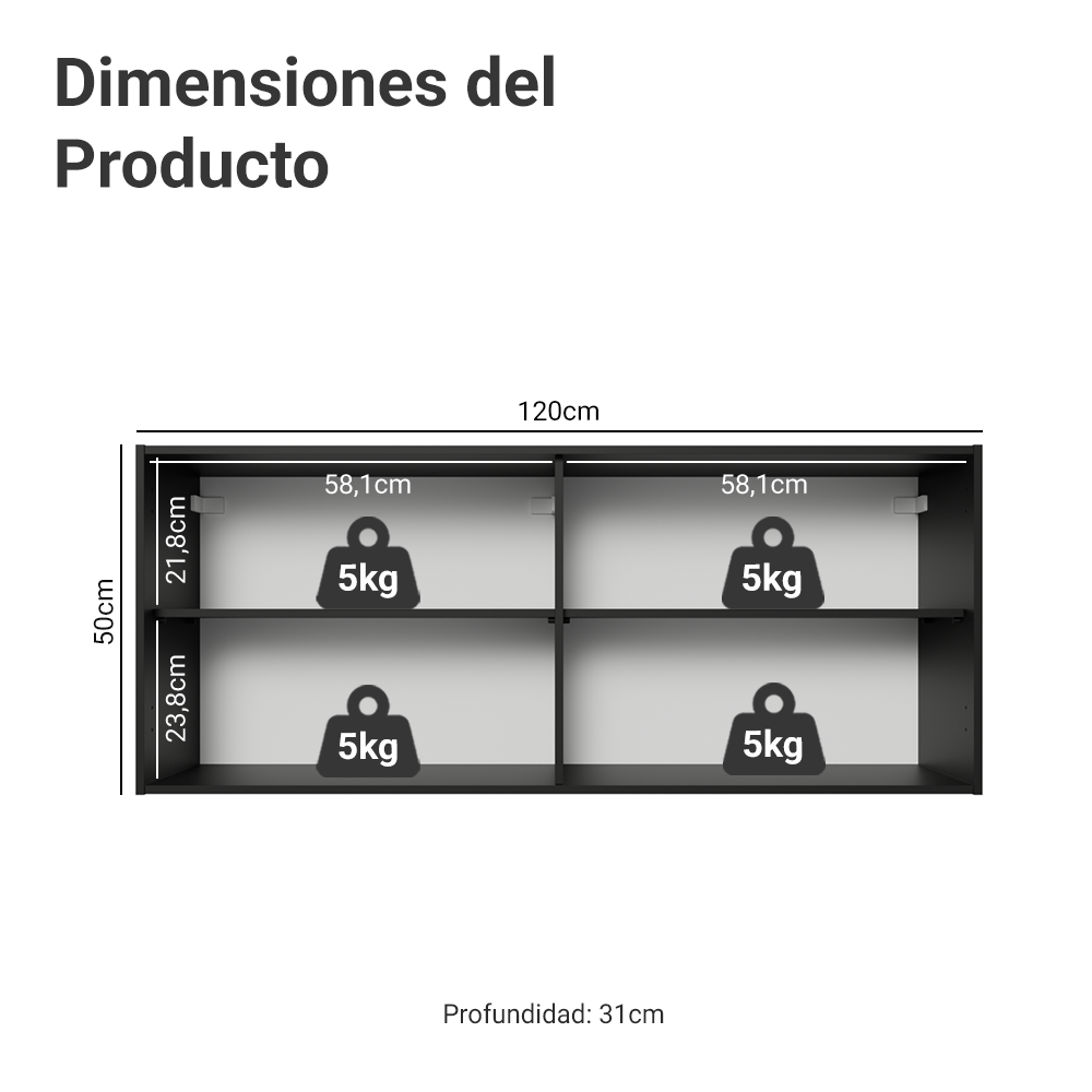 Alacena 120 cm 2 Puertas de con Negro Pieta Madesa