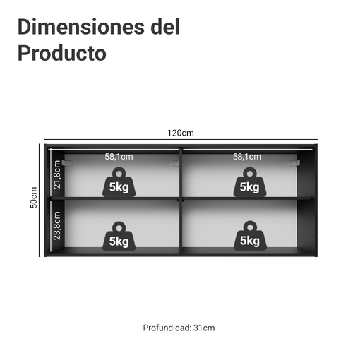 Alacena 120 cm 2 Puertas de con Negro Pieta Madesa