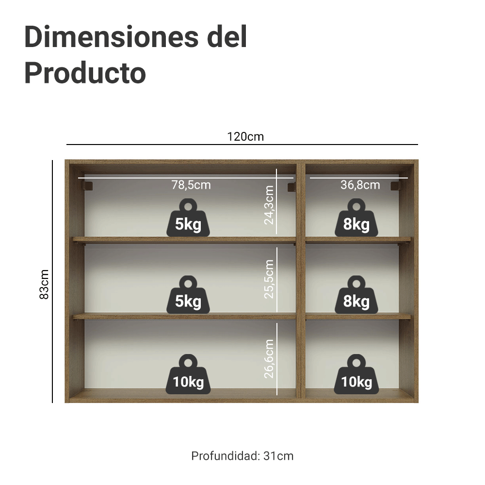 Alacena Cocina 120 cm 3 Puertas Marrón/Gris Lux Madesa