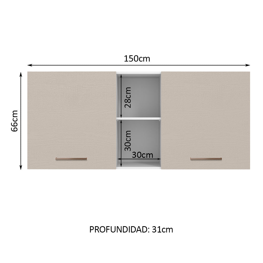 Alacena 150 cm 2 Puertas 2 Nichos Agata Blanco/Crema