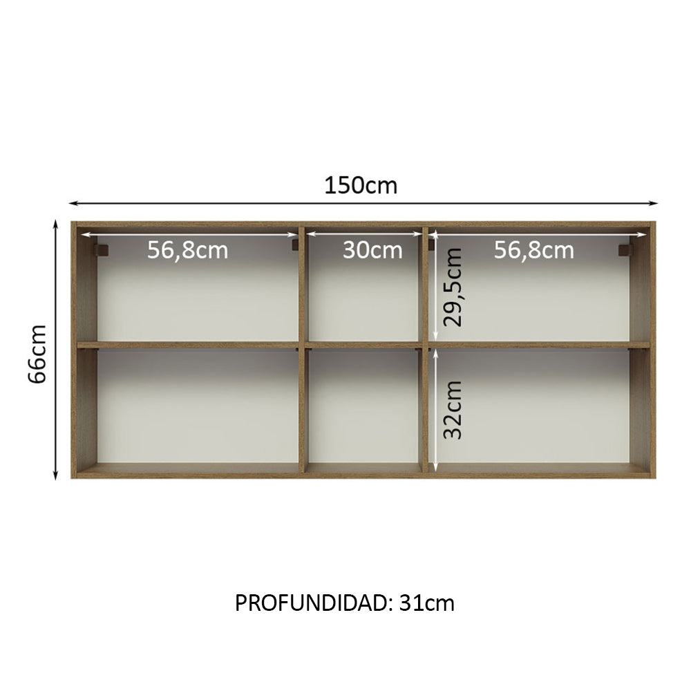 Alacena 150 cm 2 Puertas y 2 Nichos Glamy Marrón