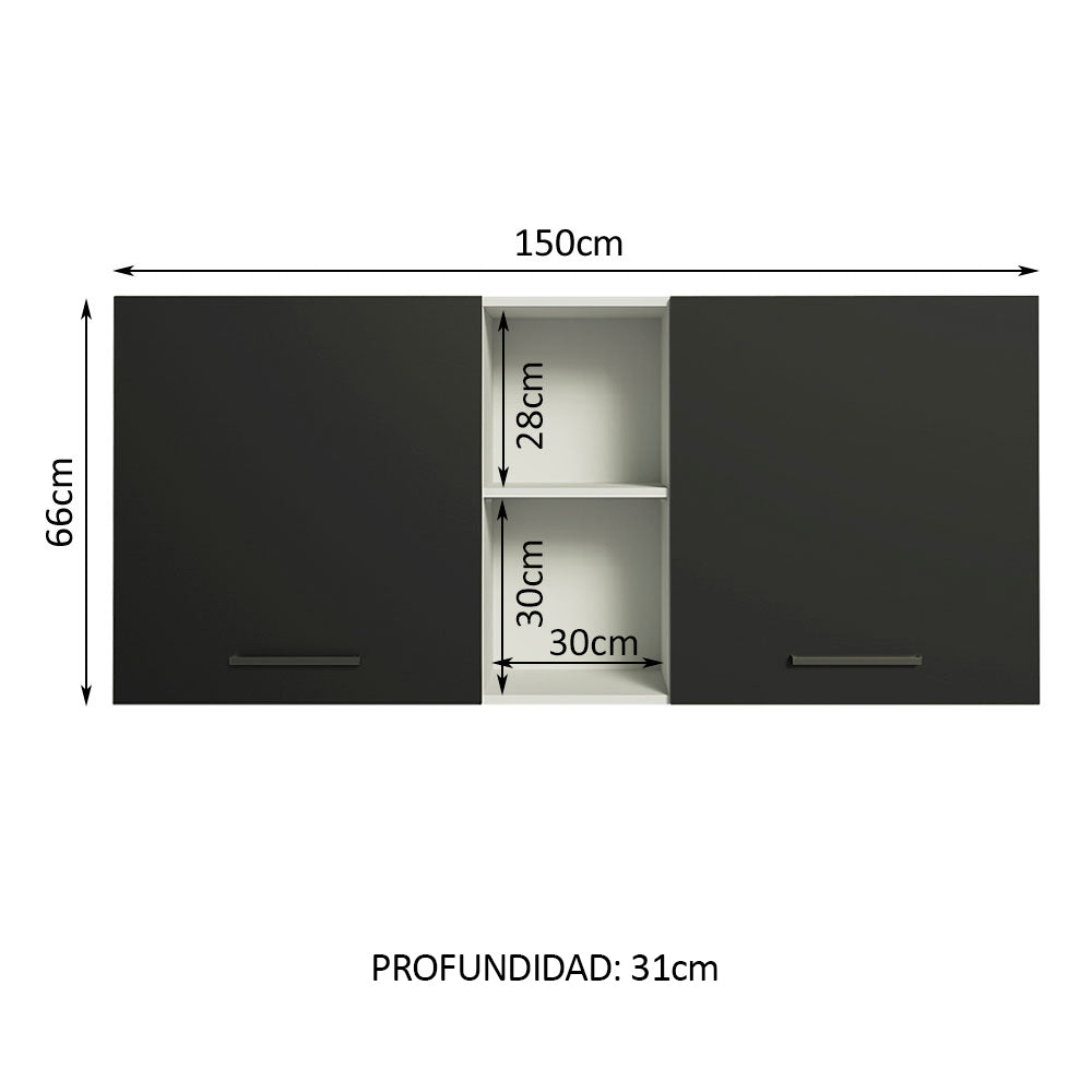 Alacena 150 cm 2 Puertas Agata Blanco/Negro