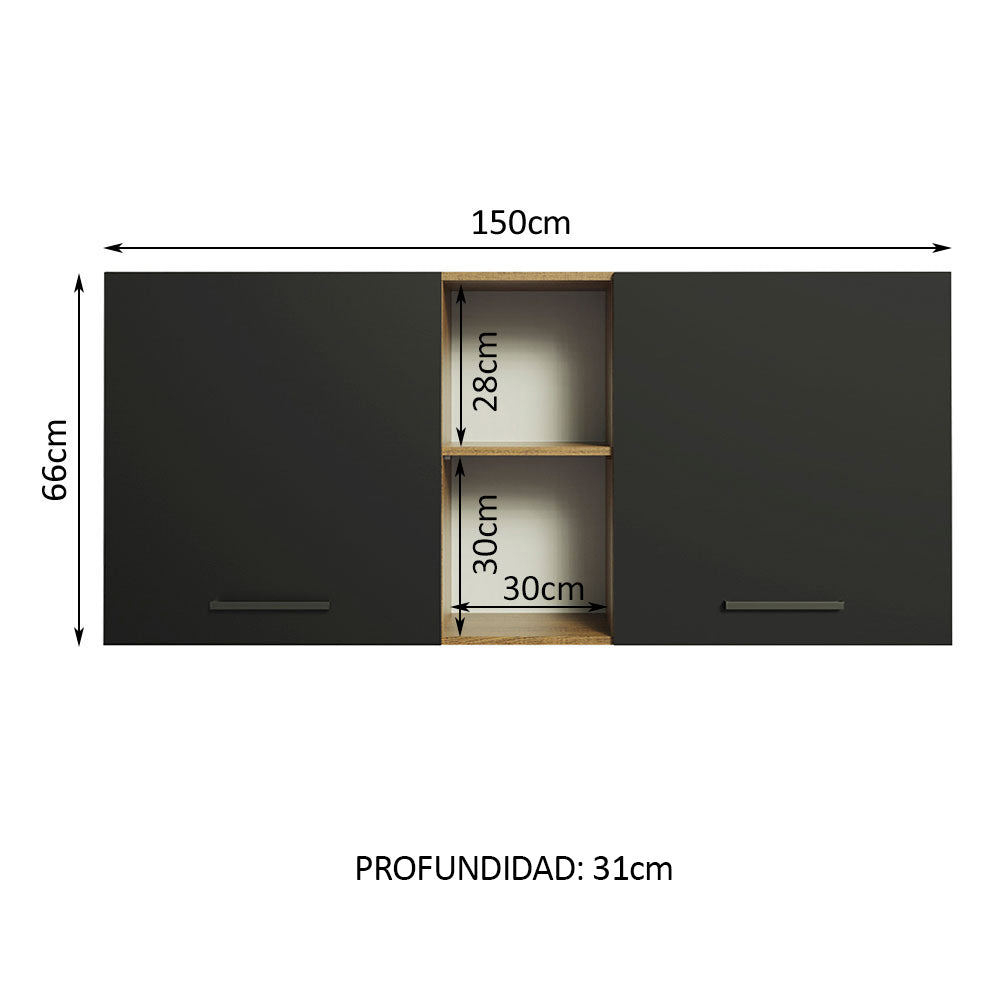Alacena 150 cm 2 Puertas Agata Marrón/Negro
