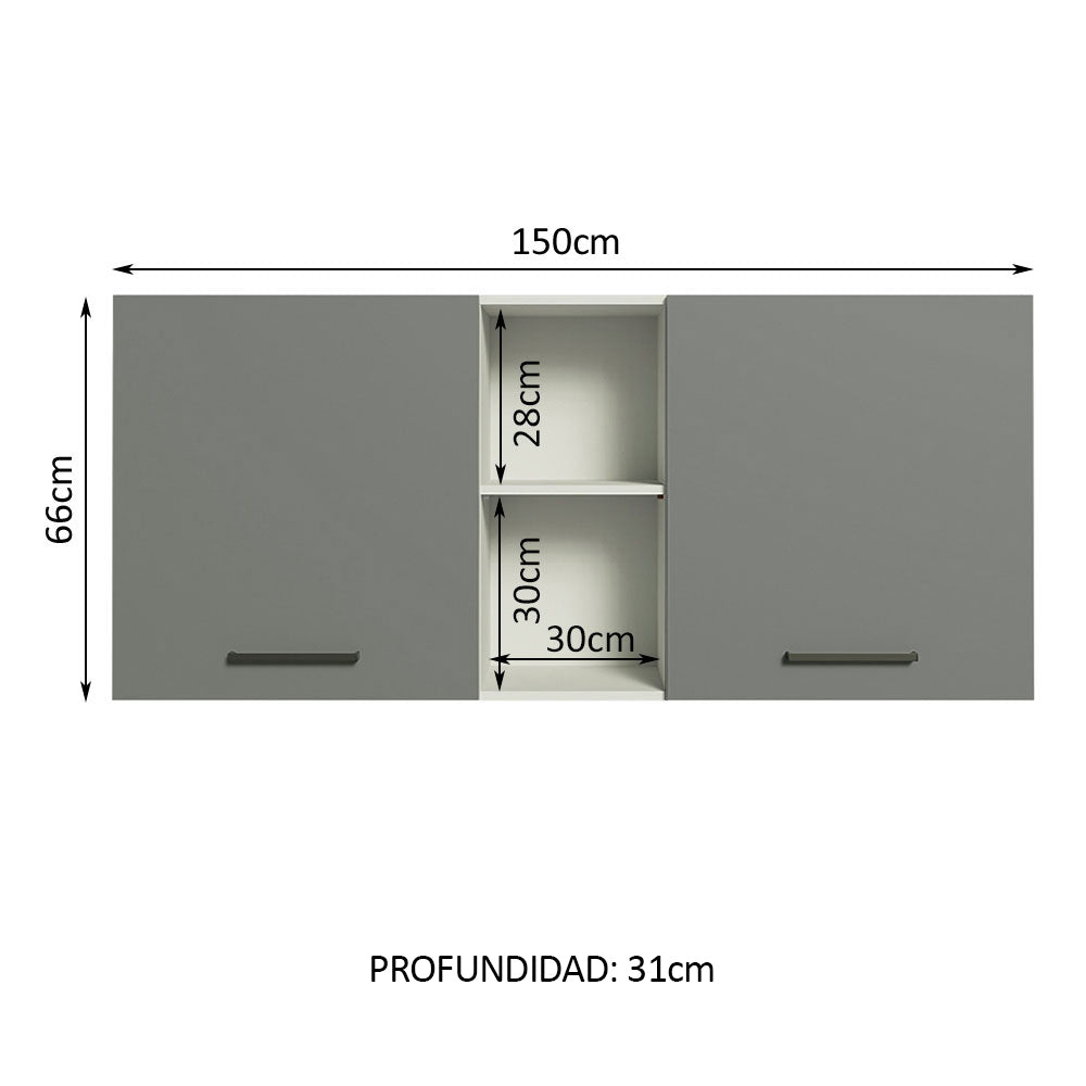 Alacena 150 cm 2 Puertas Agata Blanco/Gris