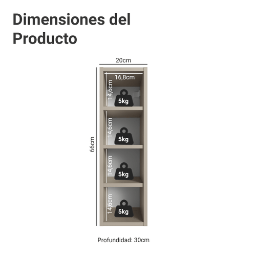 Alacena 20 cm 2 Puertas Porta Botellas 4 Nichos Crema Nice Madesa
