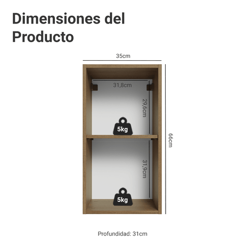 Alacena 35 cm 1 Puerta Aterciopelado Marrón/Blanco Lux Madesa
