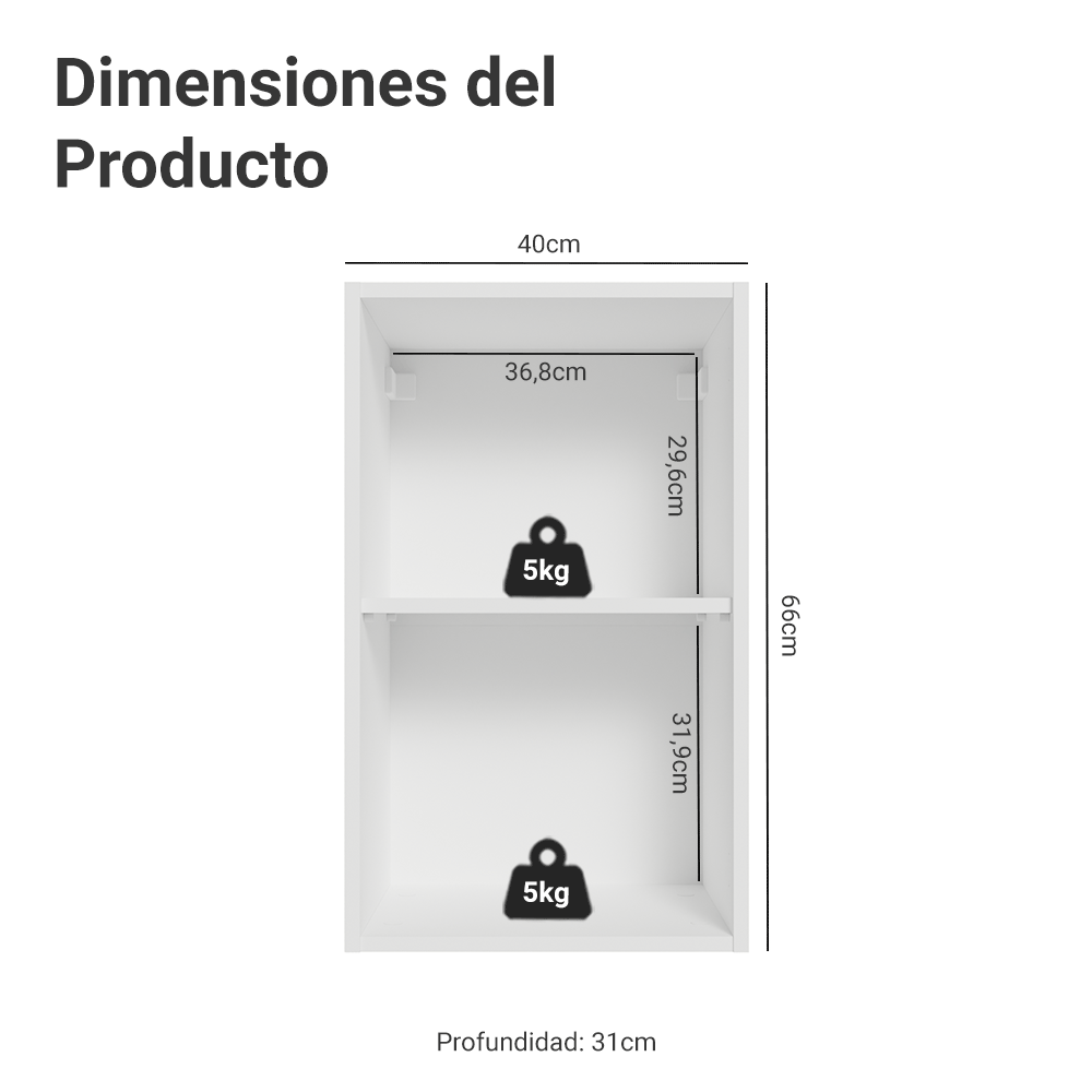 Alacena Cocina 40 cm 1 Pueta Blanco/Crema Vik Madesa