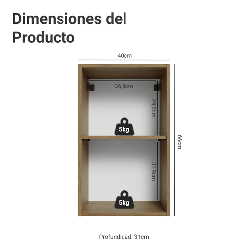 Alacena 40 cm 1 Puerta Aterciopelado Marrón/Blanco Lux Madesa