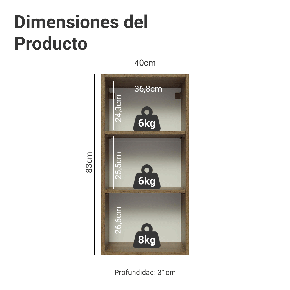 Alacena Cocina 40 x 83 cm 1 Puerta Marrón/Blanco Aterciopelado Lux Madesa