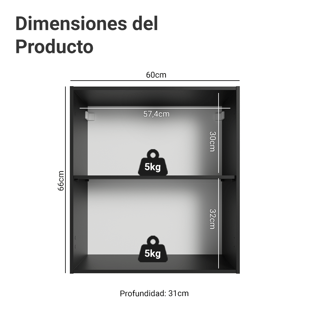 Alacena 60 cm 1 Puerta Negro Nice Madesa
