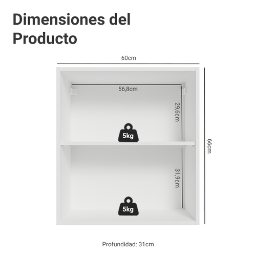 Alacena 60 cm 1 Puerta Blanco/Crema Vik Madesa