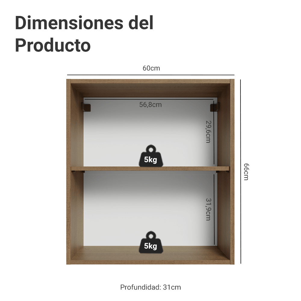 Alacena 60 cm 1 Puerta Marrón/Blanco Vik Madesa
