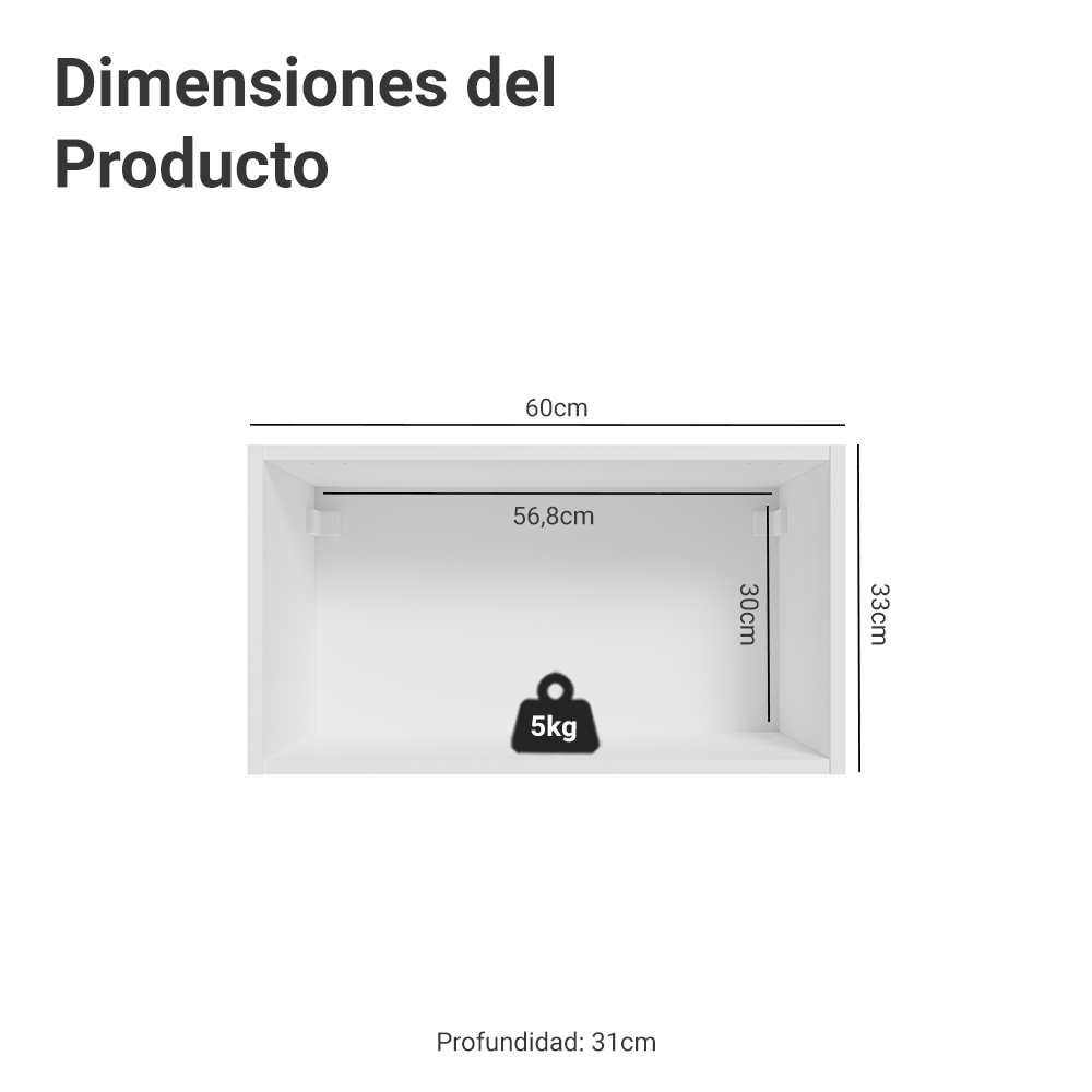 Alacena Cocina 60 cm 1 Puerta Abatible Blanco/Blanco Aterciopelado Lux Madesa
