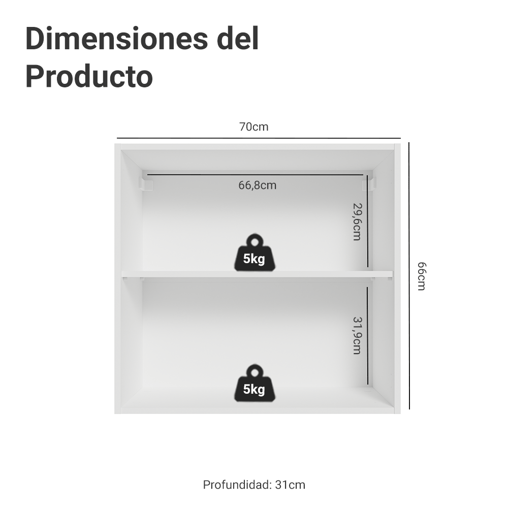 Alacena 70 cm 2 Puertas Blanco/Gris Vik Madesa
