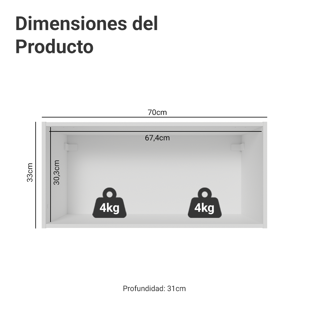 Alacena 70 cm con 1 Puerta Rebatible Blanco Pieta Madesa