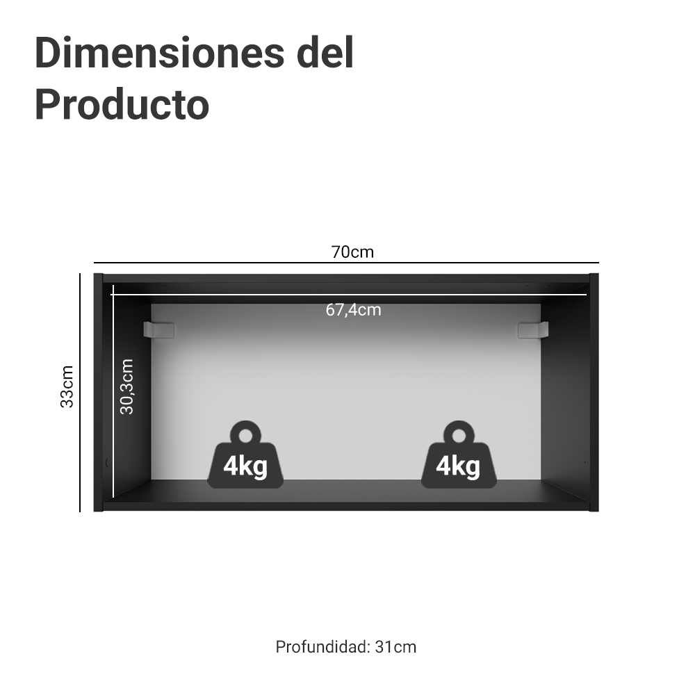 Alacena 70 cm con 1 Puerta Rebatible Negro Pieta Madesa