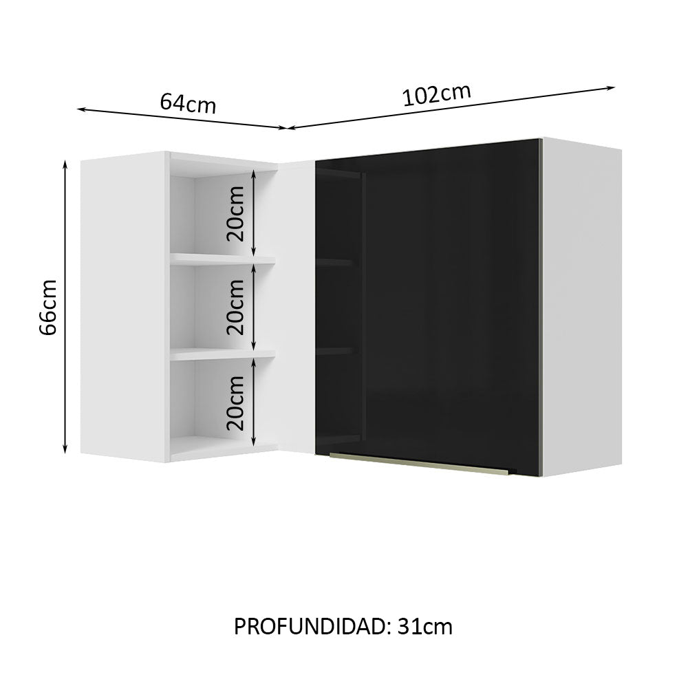 Alacena 102 cm 1 Puerta Lux Blanco/Negro