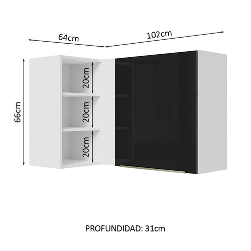 Alacena 102 cm 1 Puerta Blanco/Negro Lux Madesa