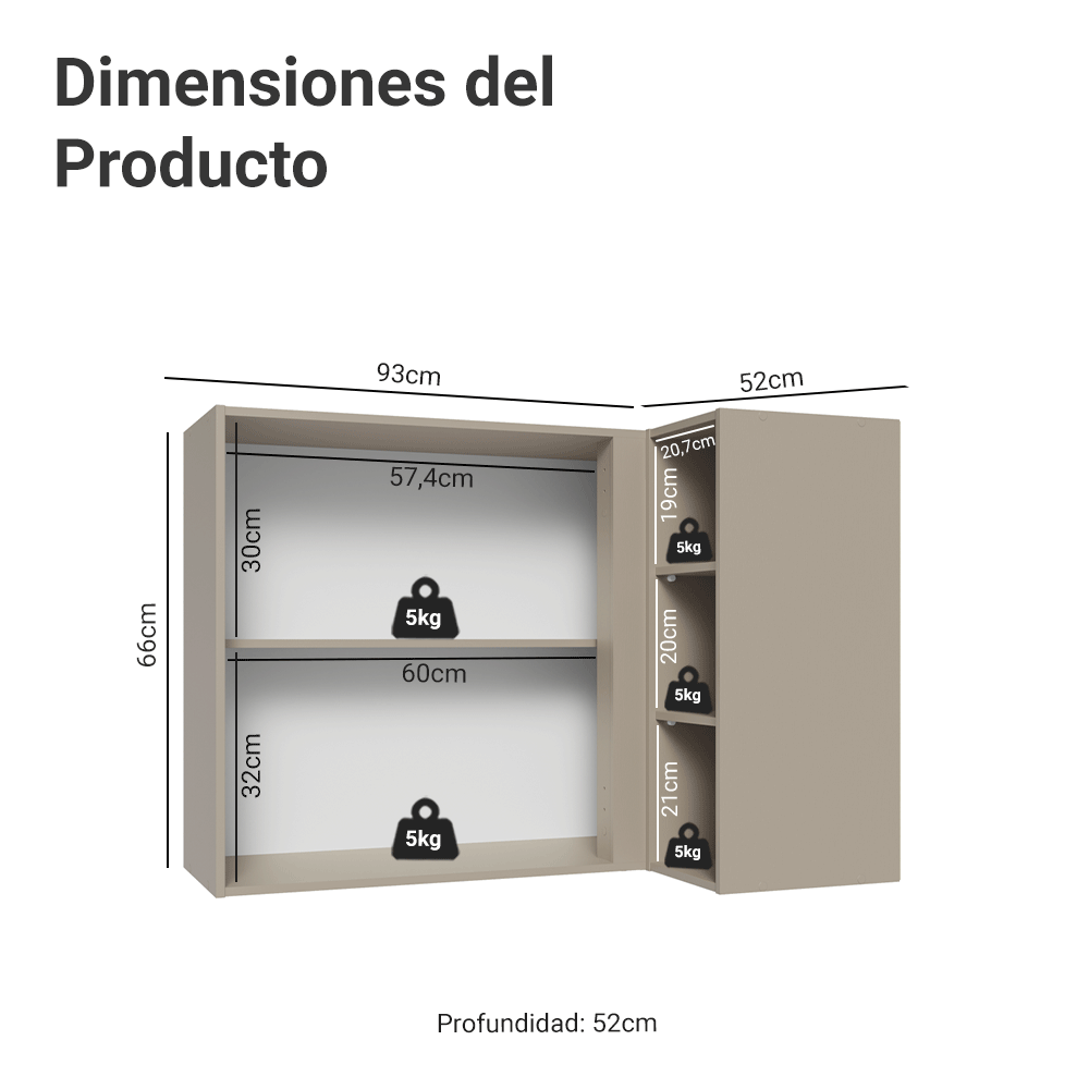 Alacena Esquinero 1 Puerta Nice Crema