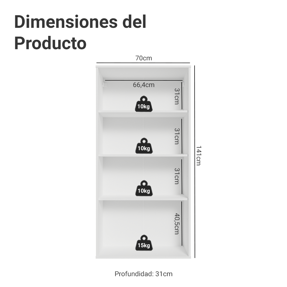 Módulo Cristaleiro 70 cm 2 Puetas de Vidrio Blanco/Crema Vik Madesa
