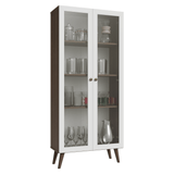 Cristalero 70 cm 2 Puertas de Vidrio con Patas Vik Marrón/Blanco/Marrón