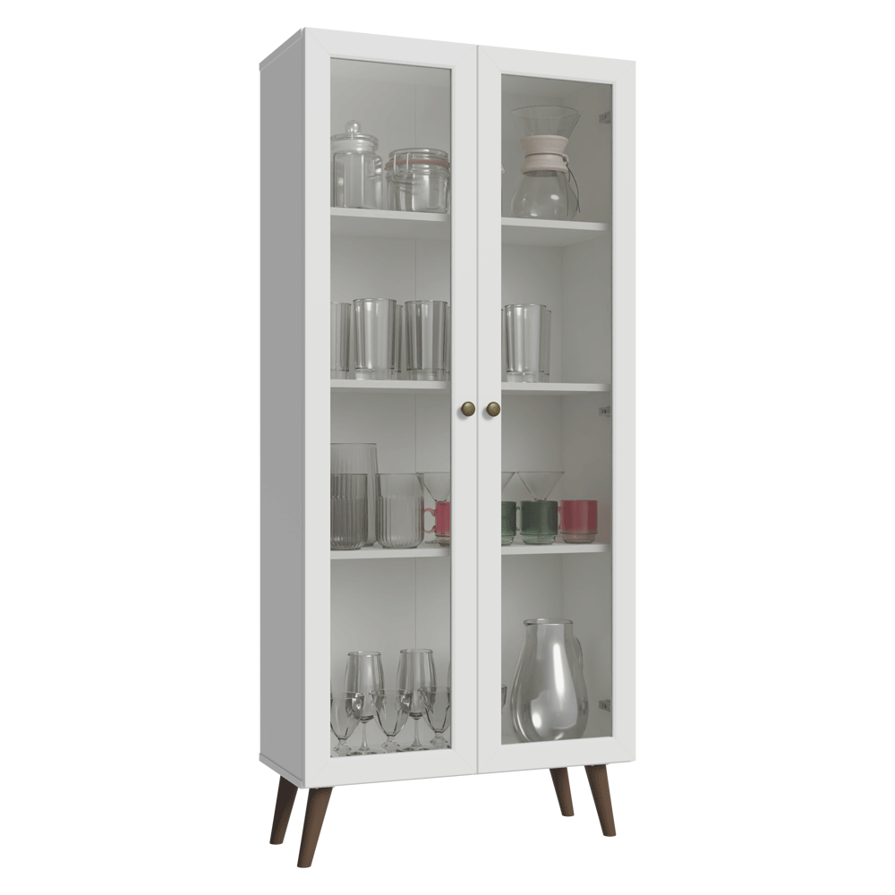 Cristalero 70 cm 2 Puertas de Vidrio con Patas Vik Blanco/Marrón