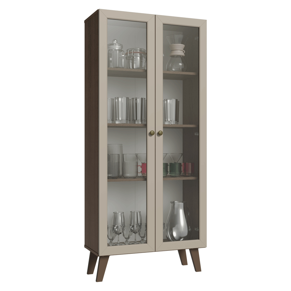 Cristarelo 70 cm 2 Puertas de Vidrio con Patas Trapecio Marrón/Crema/Marrón Vik Madesa