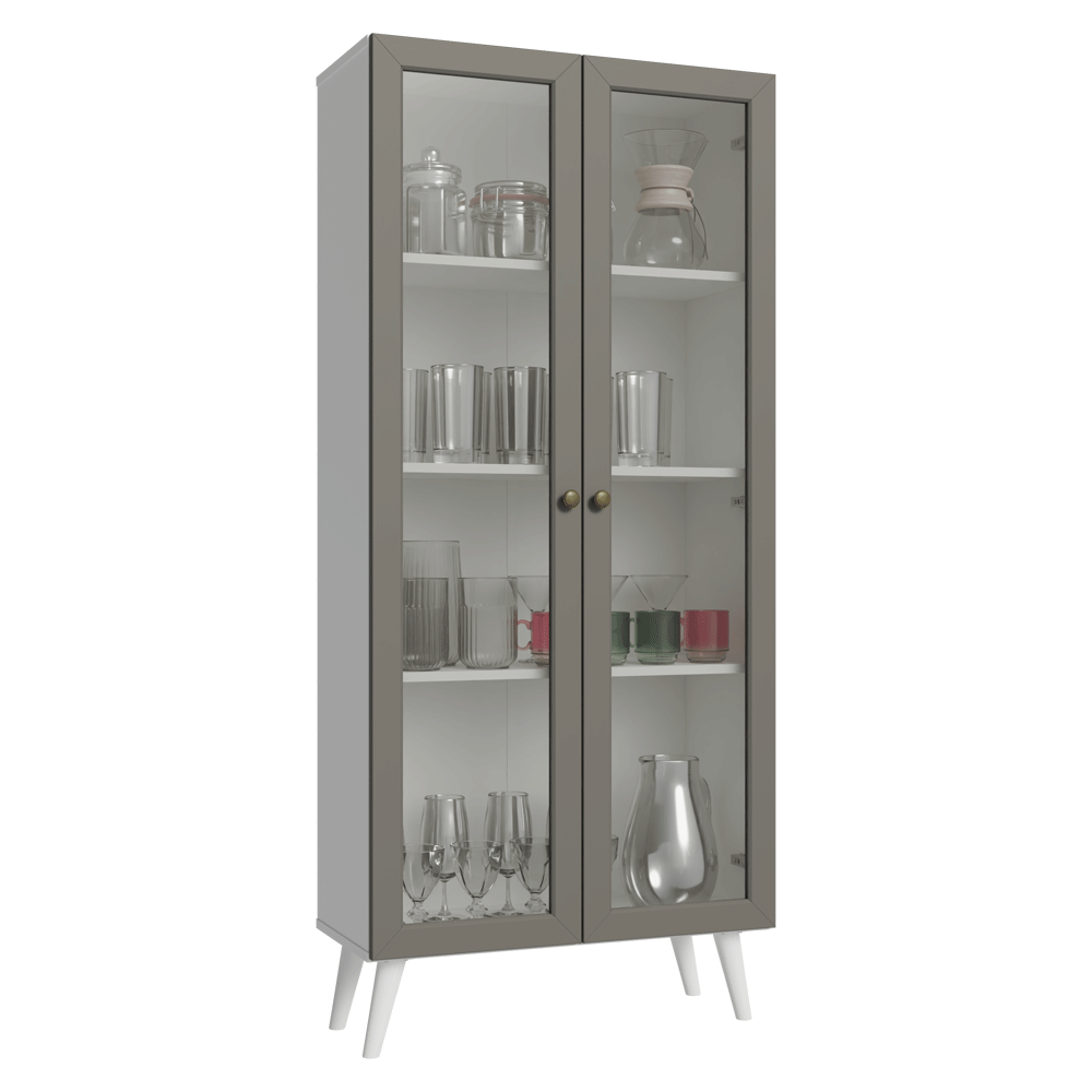 Cristalero 70 cm 2 Puertas de Vidrio con Patas Vik Blanco/Gris/Blanco