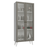 Cristalero 70 cm 2 Puertas de Vidrio con Patas Vik Blanco/Gris/Blanco