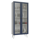 Cristalero 70 cm 2 Puertas de Vidrio con Patas Vik Blanco/Azul/Blanco