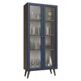 Cristalero 70 cm 2 Puertas de Vidrio con Patas Vik Marrón/Azul/Marrón