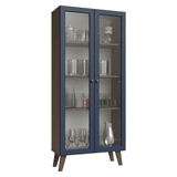 Cristalero 70 cm 2 Puertas de Vidrio con Patas Trapecio Vik Marrón/Azul/Marrón