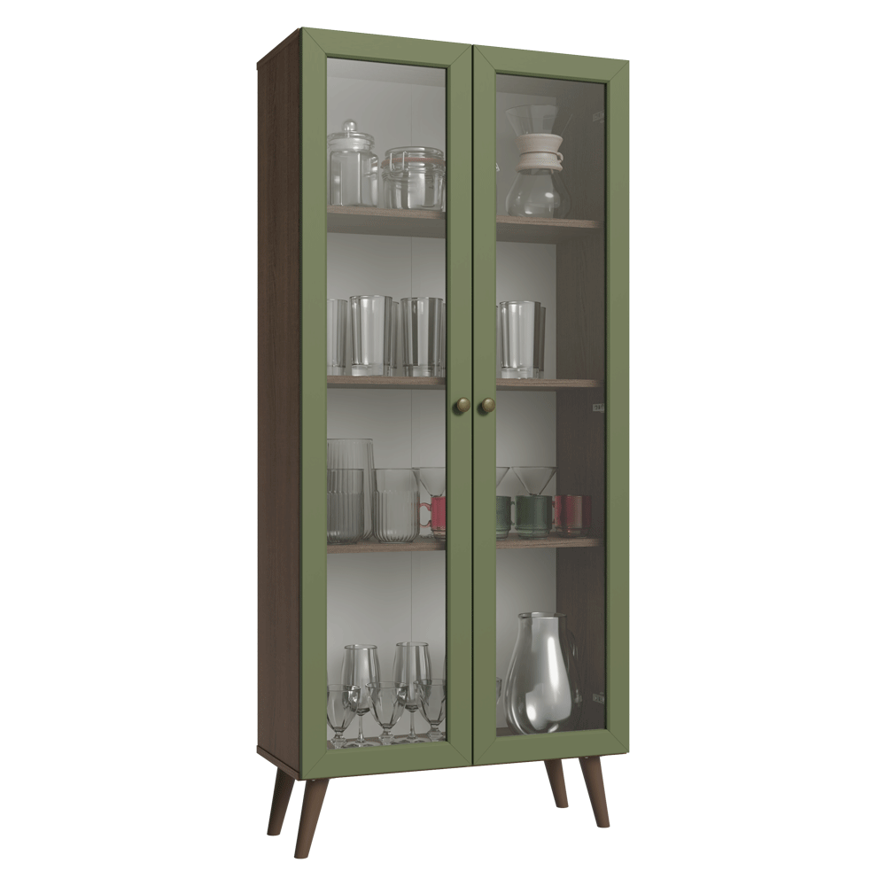 Cristalero 70 cm 2 Puertas de Vidrio con Patas Vik Marrón/Verde/Marrón