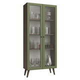Cristalero 70 cm 2 Puertas de Vidrio con Patas Vik Marrón/Verde/Marrón