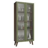 Cristalero 70 cm 2 Puertas de Vidrio con Patas Trapecio Vik Marrón/Verde/Marrón