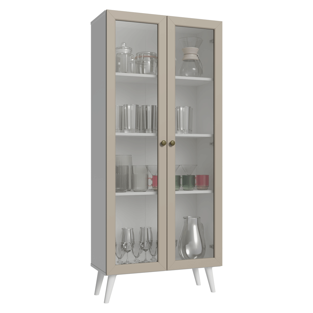 Cristarelo 70 cm 2 Puertas de Vidrio con Patas Cónicos Blanco/Crema/Blanco Vik Madesa
