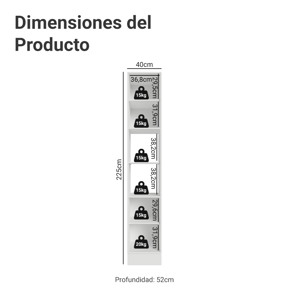 Despensero 40 cm 2 Puertas e 2 Nichos Blanco Agata Madesa