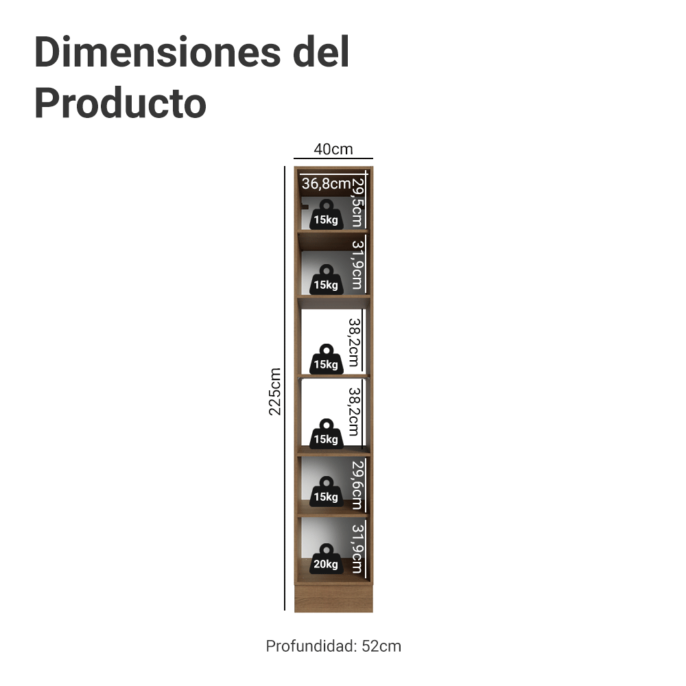 Despensero 40 cm 2 Puertas e 2 Nichos Marrón Glamy Madesa