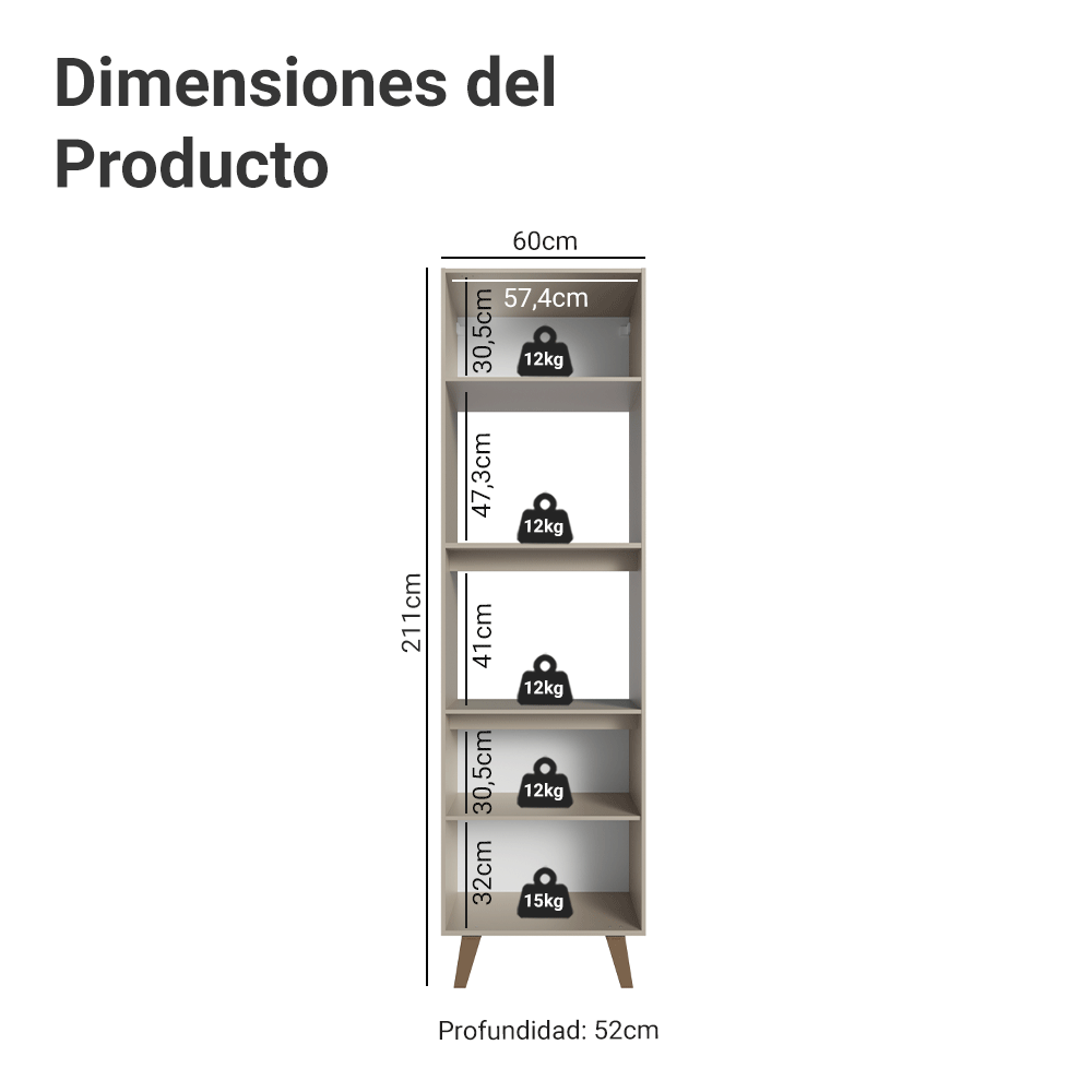 Mueble de cocina para horno/microondas 60 cm 2 Puertas 2 Nichos Con Patas Crema Nice