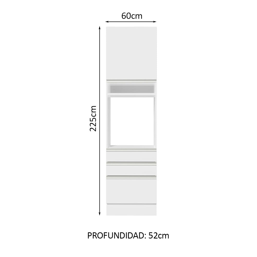 Torre de Cocina para Horno 60 cm 1 Puerta y 3 Cajones Glamy Blanco