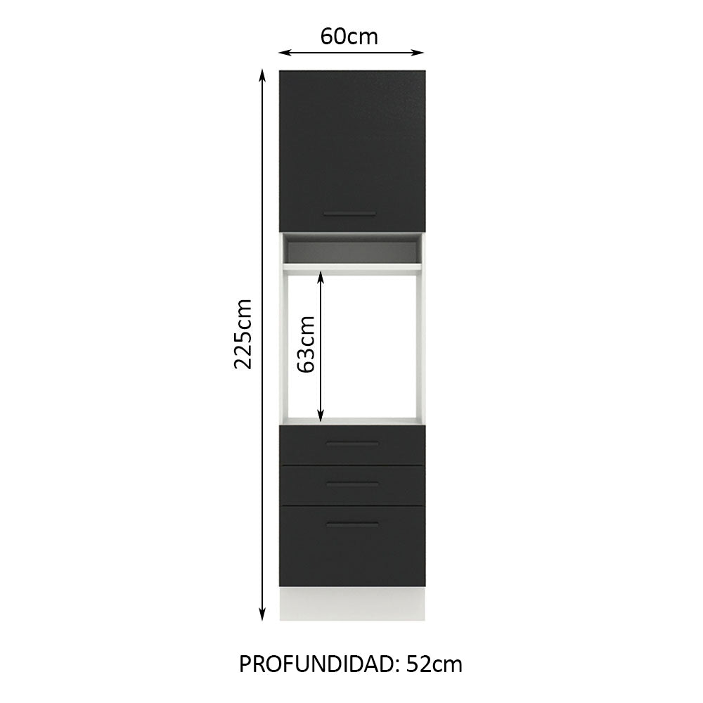 Mueble de Cocina para Horno 60 cm 1 Puerta 3 Cajones Blanco/Negro Agata Madesa