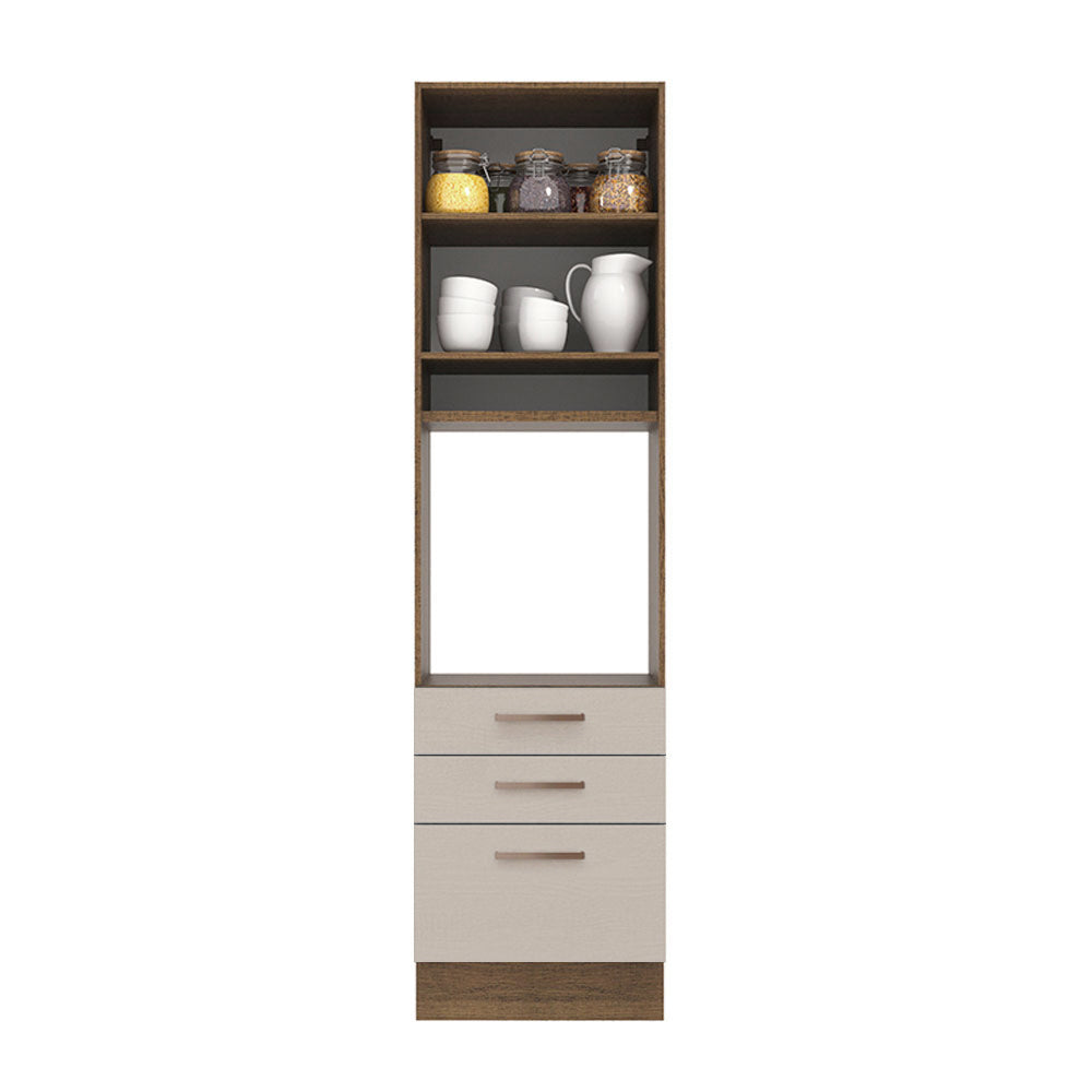 Mueble de Cocina para Horno 60 cm 1 Puerta 3 Cajones Marrón/Crema Agata