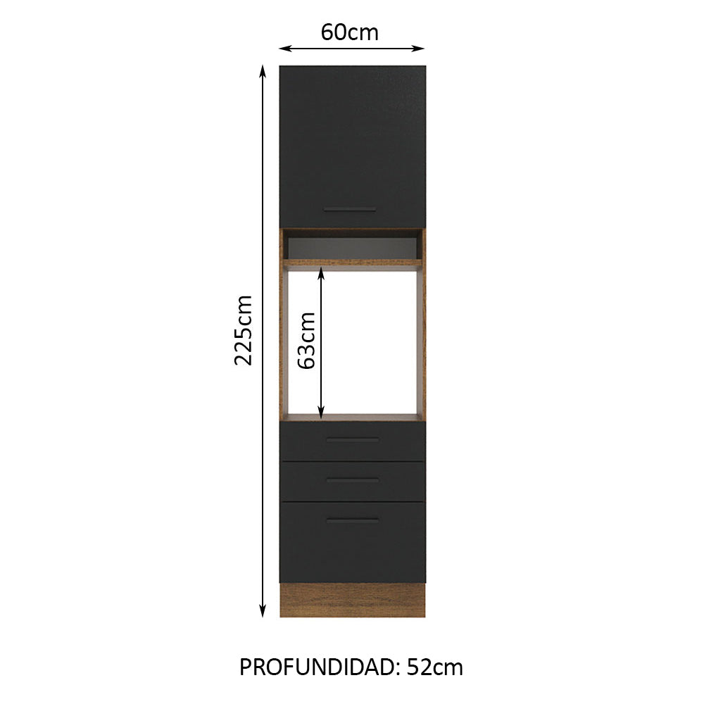 Mueble de Cocina para Horno 60 cm 1 Puerta 3 Cajones Marrón/Negro Agata Madesa
