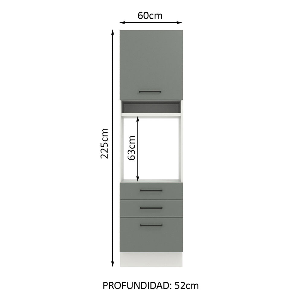 Mueble de Cocina para Horno 60 cm 1 Puerta 3 Cajones Blanco/Gris Agata Madesa
